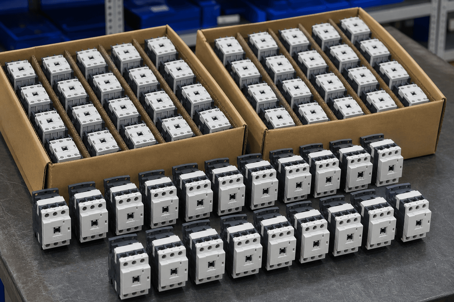 Lote organizado de contactores eléctricos industriales